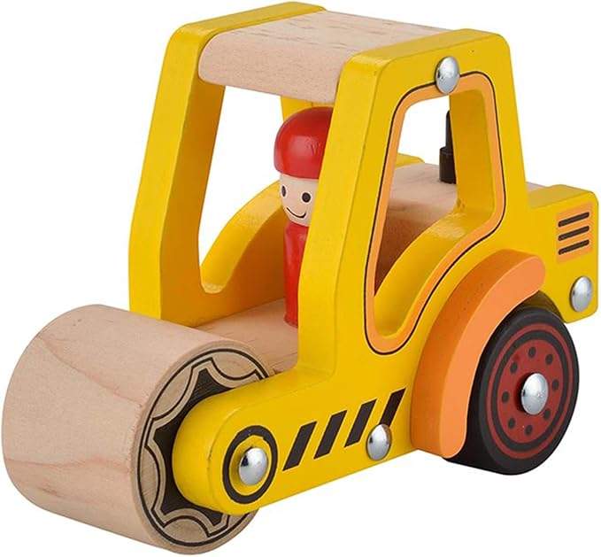 2 Pcs Wooden Push Car Toys for Infants 18+ Months, Push and Go Vehicle,Kid Vehicle Toys,Hand Push Car Toys for Toddlers, Birthday Gifts for Boys Girls(Cement Truck + Road Roller car)