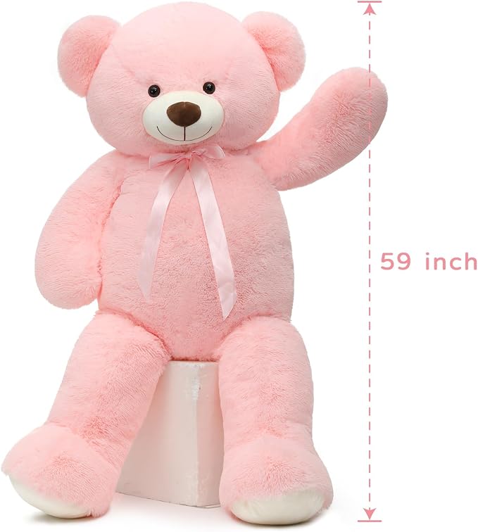 Tezituor Valentines Pink Big Teddy Bear, 5ft Giant Bears Stuffed Animal Plush,59” Soft Bear Plushies for Girls Girlfriend for Christmas, Birthday