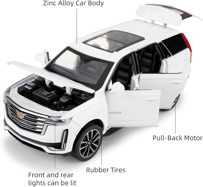 1:32 Scale Car Model Compatible for Collectible Escalade SUV Diecast Toy Vehicle, Zinc Alloy Pull Back Toy Car with Sound and Light for Adult Boys Girls 3 4 5 6 7 8 (White)