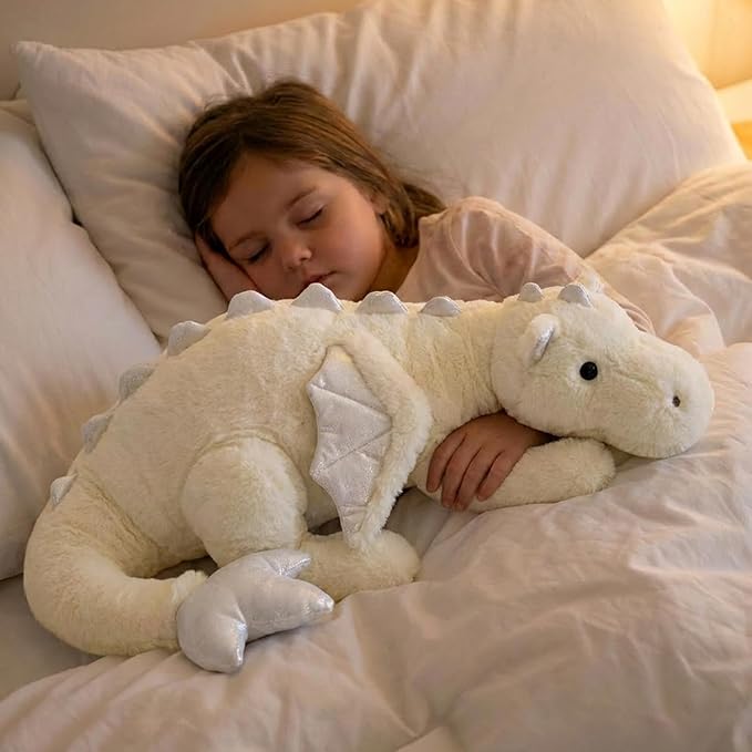 ARELUX Large 36in Cute Dragon Stuffed Animals Plush Toy Soft White Pterosaur Plushie Giant Fuzzy Dinosaur Pillow Plushies with Wings Cuddly for Friends