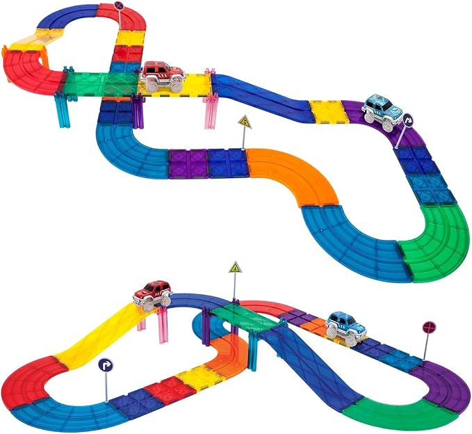 PicassoTiles 108PC Marble Run + 30PC Magnetic Race Car Track Fun & Creative Playset: STEAM Learning, Enhance Construction Skills, Hand-Eye Coordination and Fine Motor Skills, Gift for Boys and Girls