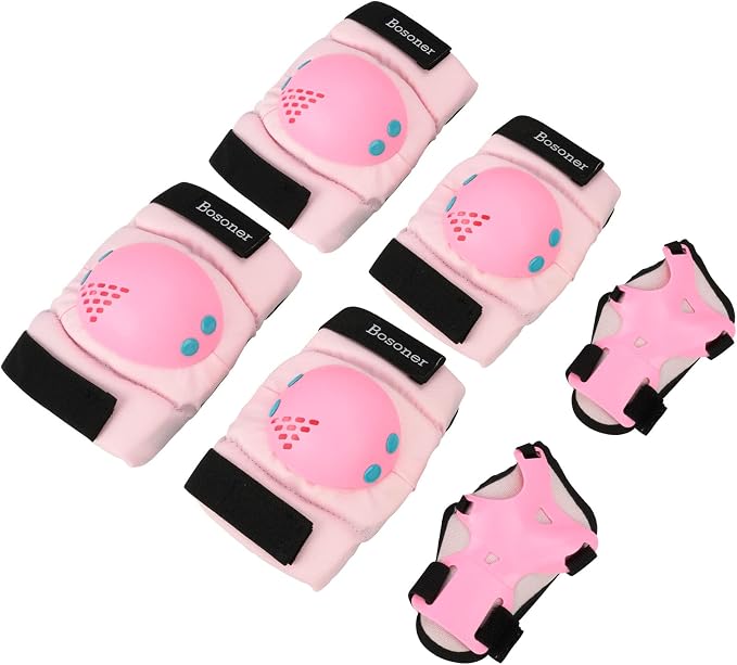BOSONER Kids/Youth Knee Pads Elbow Pads Wrist Guards Set for 3-15 Years, Child Protective Gear Set for Roller Skates, Cycling, BMX Bike, Skateboard, Inline Skating, Scooter Riding Sports…