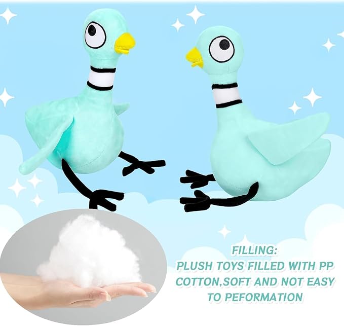 Don't Let The Pigeon Drive The Bus 12'' Pigeon Plush Toy Soft Stuffed Bird Stuffed Animal Toy for Kids Boys Girls Gifts, Home Decor Plushies
