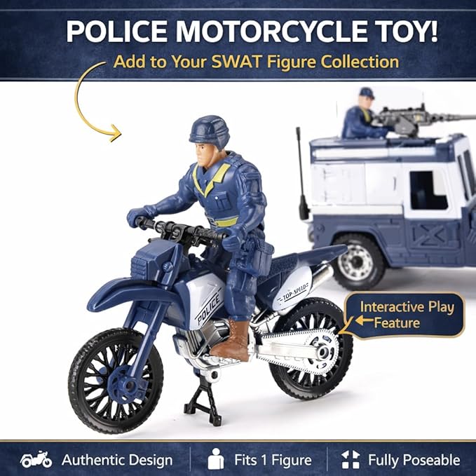 Liberty Imports 8 PCS Police Rescue Patrol Toy Vehicles and Figures Playset - Helicopter, SWAT Truck, Motorcycle, Action Figures, K-9, Weapons, and Accessories for Kids Imaginative Pretend Play