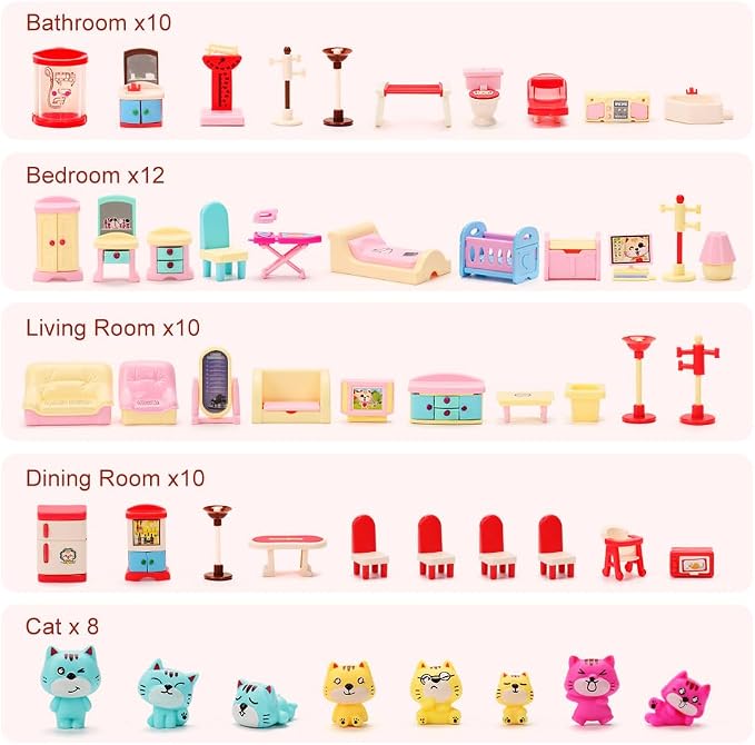 BananMelonBM 50 Pack Kids Little Dollhouse Furniture Toys House Big Dreams for Baby Children Girls Boys Age 3+