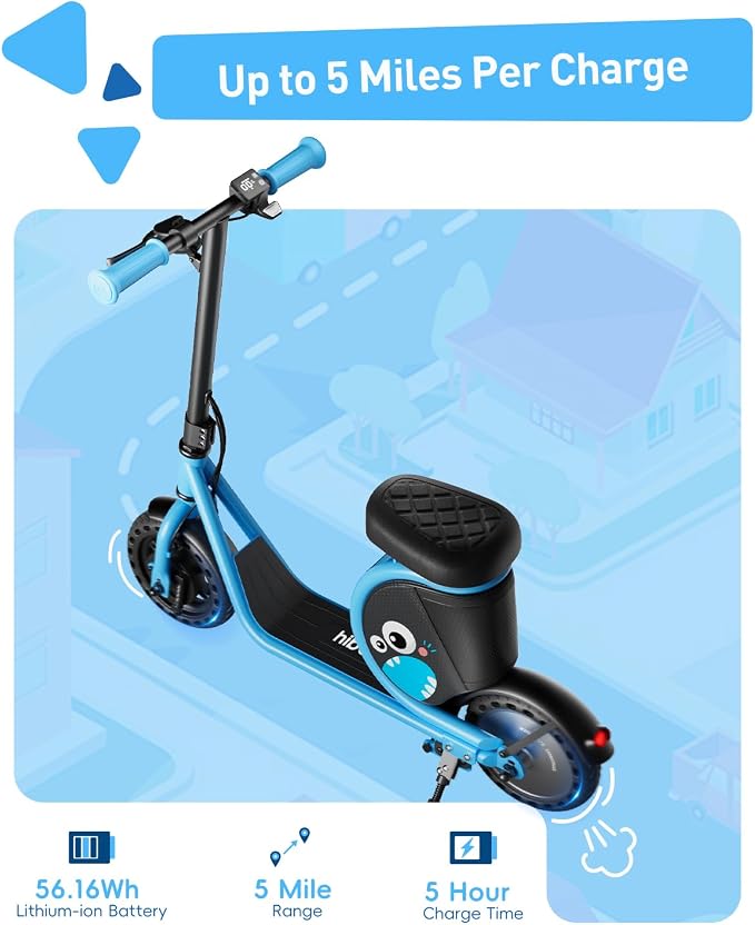 Hiboy JoyHaul Electric Scooter for Kids Ages 4-9, with Seat, UL 2272 Certified, 100W Motor, 5 Miles Range, 9.3 MPH, LED Lights, Under-Seat Storage & Front Brake