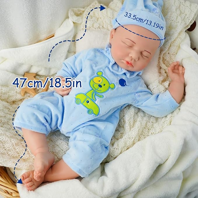 Boy 18.5 Inch, Silicone Reborn Baby Dolls, Realistic Baby Doll, Reborn Baby Dolls Silicone Full Body, Not Vinyl, Posable Newborn