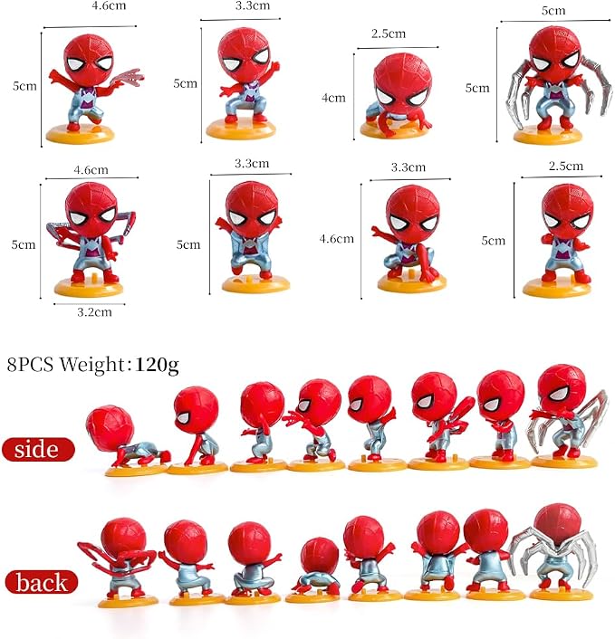 8Pcs Spider Figure Set, Cartoon Figures Christmas ‌Decoration‌, Collectible Figurines Gift for Anime Fans