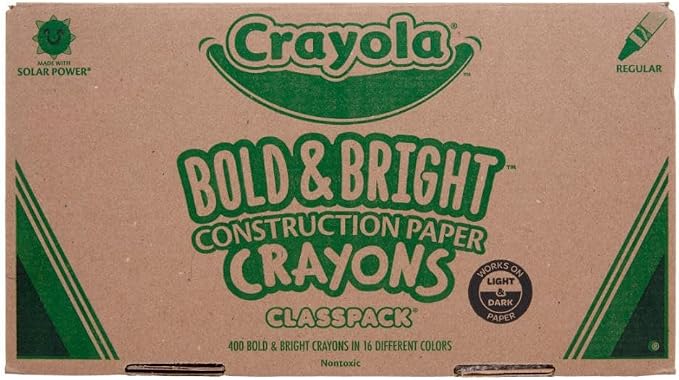Crayola Construction Paper Crayons Classpack, Bulk Assorted School Supplies, 16 Colors, 400/Set (Packaging May Vary)