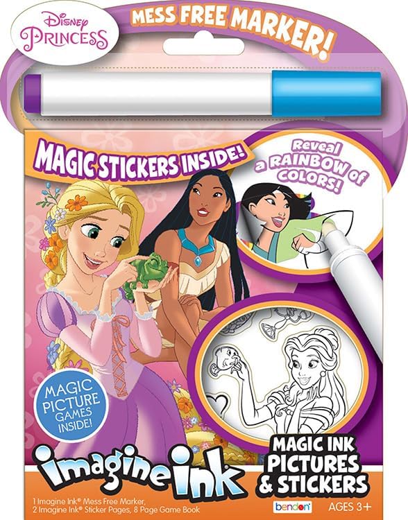 Magic Ink Coloring Book Set for Kids - Bundle with 3 Imagine Ink Books for Girls Featuring Minnie Mouse, Paw Patrol, and Disney Princesses | Mess Free Coloring Pages for Kids