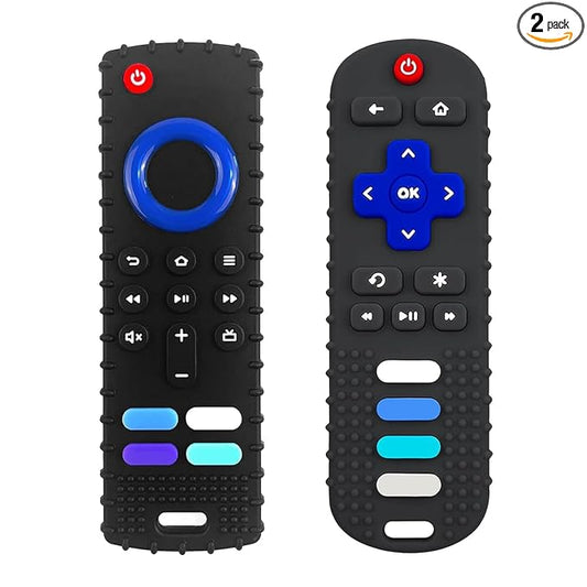 2Pcs Silicone Teething Toys, Remote Control Shape Teethers for Babies Remote Teething Toys, Silicone TV Remote Teether BPA Free/Refrigerator Safe