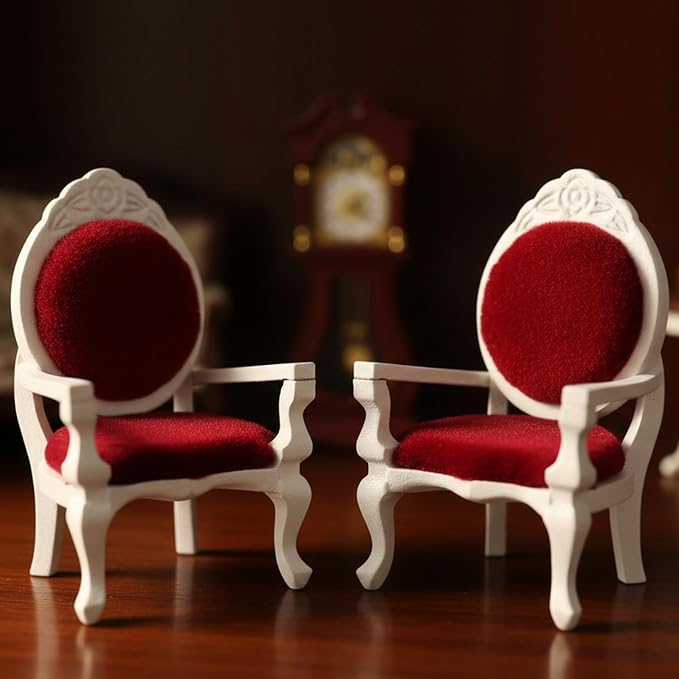 Dollhouse Chair Miniature Furniture Retro Vintage Chair Wooden Accessories 1:12 Chairs Upholstered Victorian Carved Armchair for Christmas Decoration Ornament (C)