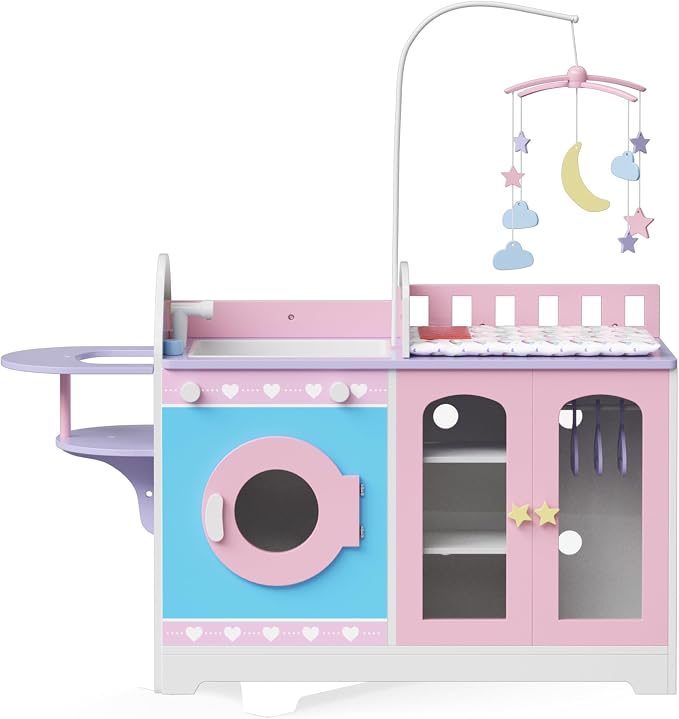 Olivia's Little World 6-in-1 Baby Doll Changing Station with Bedding & Mobile, Pink/Purple | 6 in 1