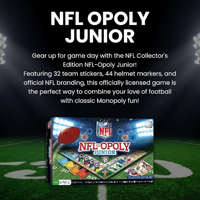 MasterPieces Kids & Family Board Games - NFL Opoly Jr. - Officially Licensed Board Games for Kids, & Family