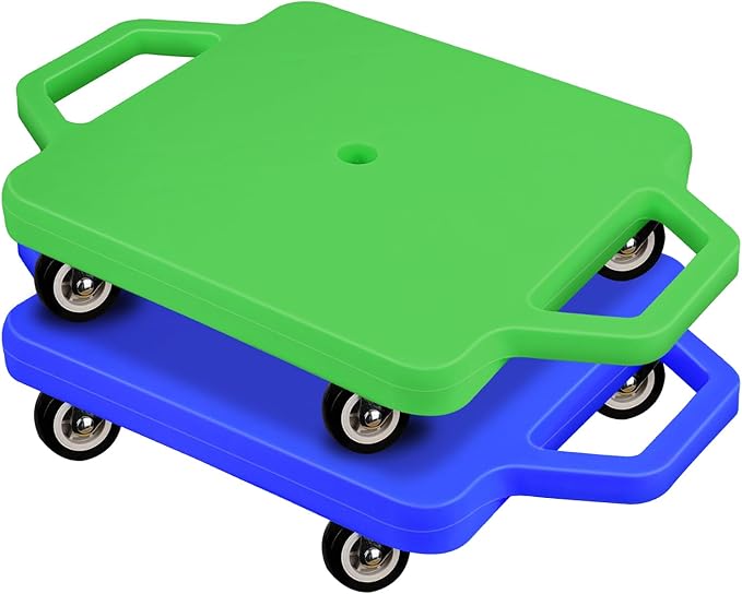 2 Pcs Sports Scooter Board with Handles Colored Floor Sitting Scooter Board with Plastic Casters for Kids Gym Indoor Outdoor Activities Play Equipment