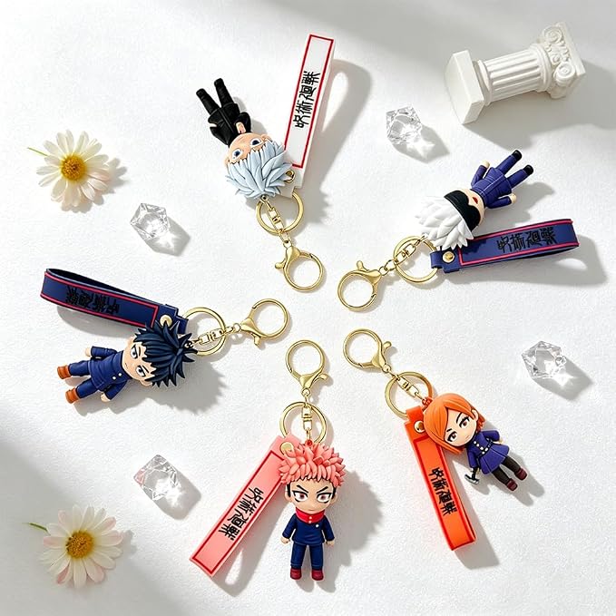 5Pcs JJK Anime Keychain Set, Fun Cartoon Figures Keyring, Collectible Pendant Keys Gift for Men Women Fans