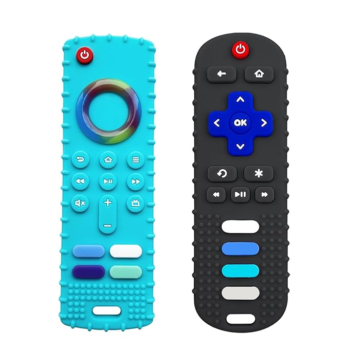 2-Pack Silicone Baby Teething Toys, TV Remote Teethers for 18 Months Infant, Fire TV Remote Shape Toddlers Silicone Teethers for Boys and Girls Sensory Toy