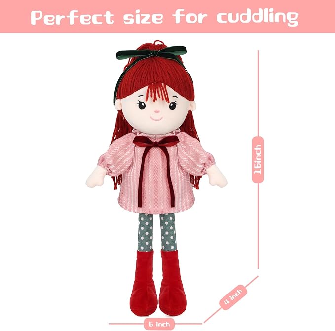 Soft Baby Doll Toys (16'') Baby Rag Doll for Girls Birthday Gifts Cuddly Plush Toys for Toddler Kids (Red)