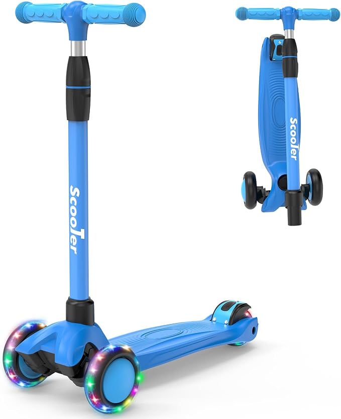 Kids Scooter,Lighted Wheels and 3 Adjustable Height Handlebars Scotters for Kids 3-12,3 Wheel Toddler Kick Scotter for Boys & Girls up to 132 Lbs.