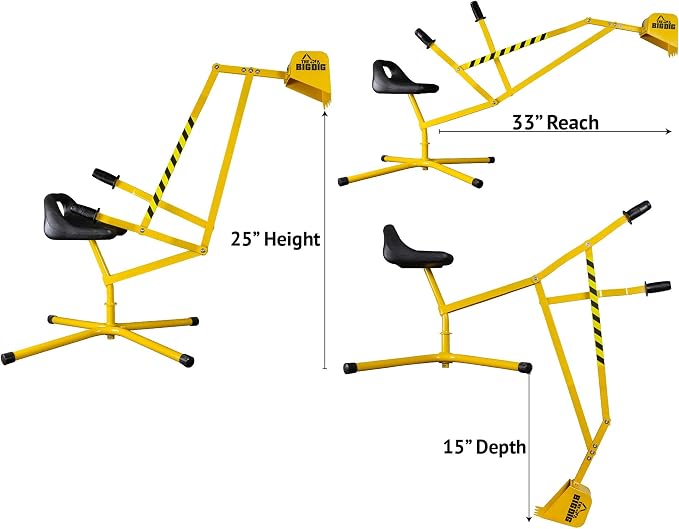 Big Dig Toy Excavator Ride, Sandbox Digger w/ 360 Rotation Base for Kids Ages 3 & Up, Yellow - Outdoor Playground and Sand Beach Construction Riding Toys for Children