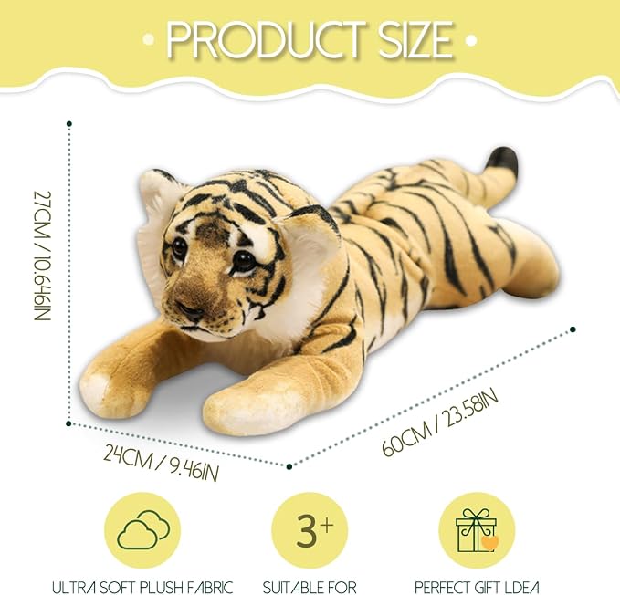 Tiger Stuffed Animals 24" Stuffed Tiger Animal Plush Toys Safari Cute Realistic Tiger Plush Soft Pillow Jungle Birthday Graduation Gifts for Kids Boys Girls