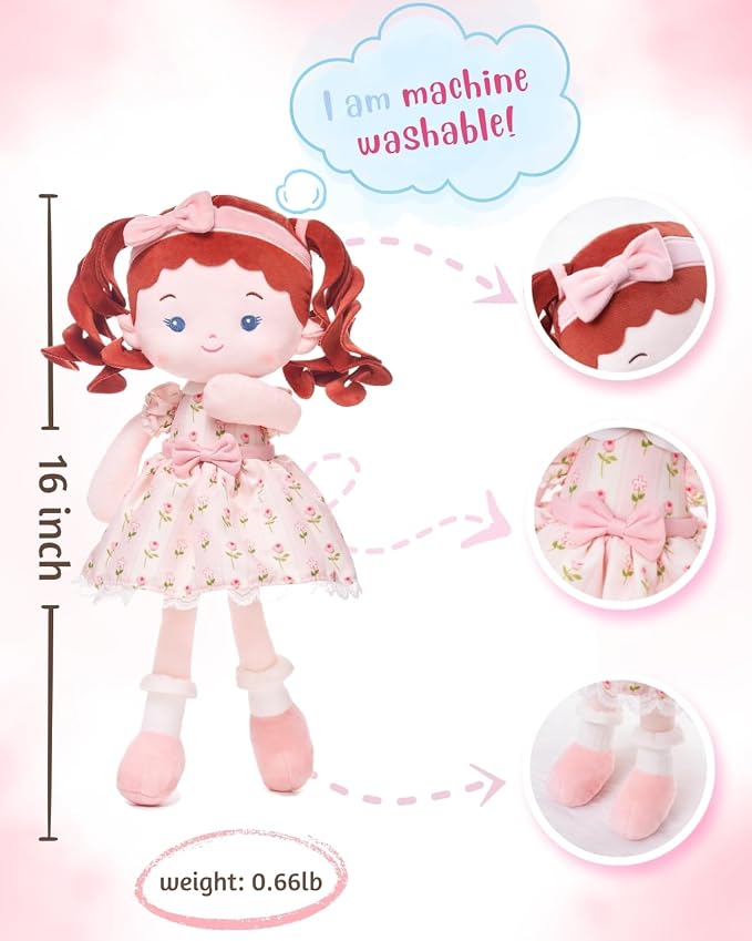 LeyaDoll Soft Baby Doll Toys (16''), My First Baby Rag Doll for 1 Year-Old Girl Birthday Gift, Christmas Plush Toys Gift for Toddler Kids Infants -Princess Maeve
