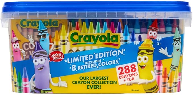 Crayola Crayon Tub – Limited Edition Colors (288ct), Bulk Coloring Crayons for Kids with Storage Tub, Classroom & Art Supplies for Teachers, Ages 3+