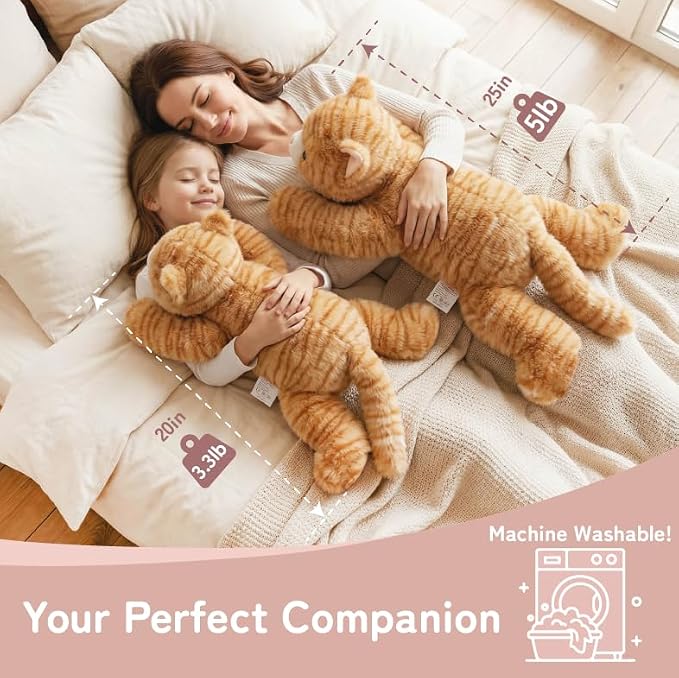Niuniu Daddy 20" | 3.3 Pound Weighted Orange Cat Stuffed Animal Plushie for Adults & Kids, Large Weighted Lap Pillow for Comfort, Soft Sensory Stuffy Toy as Gift for Holidays