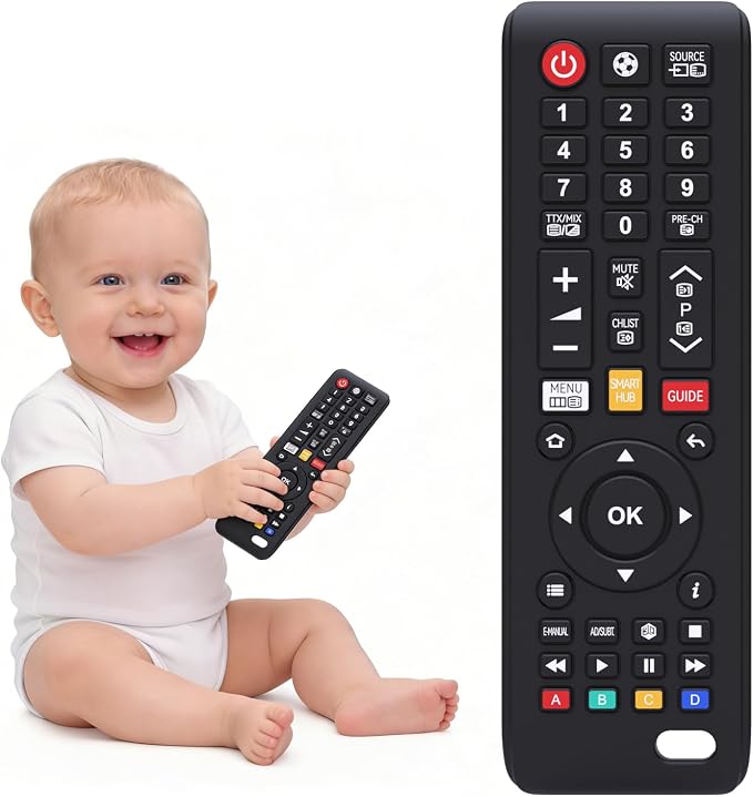 Baby Remote Toys for 0-6, 6-12 Months, Food Grade Silicone Teething Toys,Chew Toys for Babies 3-24 Months, Upgraded TV Remote Control Shape Teether Toys for Baby and Infants
