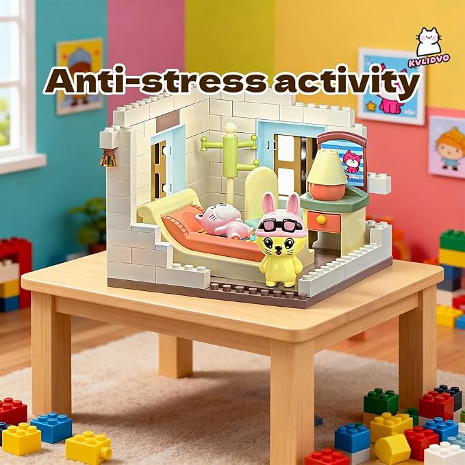 Koko's Cat Town DIY Miniature House Kit, Tiny White House Series Bedroom Building Kit, Purrfect Dollhouse with 251PCS, Cat Toys Gift for Girls Boys Teens Kids Ages 3+