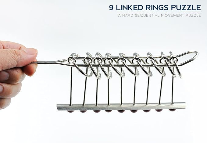 KAILIMENG 9 Linked Rings Metal Puzzle - Adult Hard Puzzle - Brain Teasers Mind Game for Adults - Classical Handheld IQ Trick Toy
