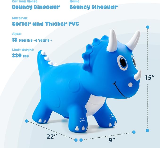 Kids Dinosaur Bouncy Animal Toys, Inflatable Triceratops Bouncer, Ride on Bounce Hopper, Indoor Outdoor Activity Birthday Gift for 18 Months 2 3 4 Years Old Boys