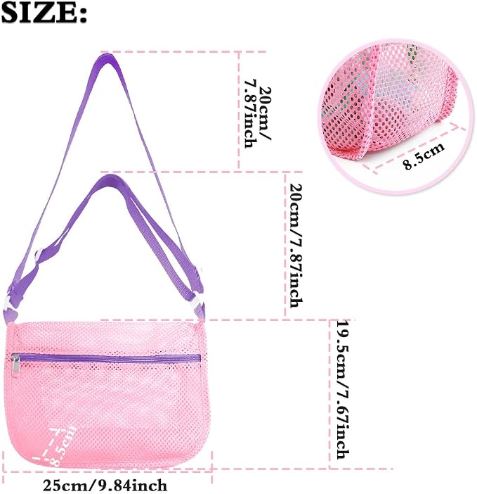 Beach Toy Mesh Beach Bag, 2Pcs Seashell Collecting Bags with Adjustable Shoulder Straps - 2pcs Sand Maker, Detachable Beach Shovels & Sand Rolling Mold, Outdoor Toys and Gifts for Kids