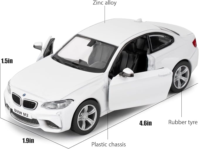 RMZ City 1:36 BMW M2 Toy Car, Diecast Pull Back Model Car, Collection Kids Toy for Aged 3 and up, Gift White