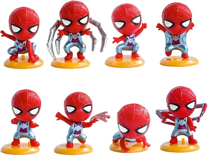 8Pcs Spider Figure Set, Cartoon Figures Christmas ‌Decoration‌, Collectible Figurines Gift for Anime Fans