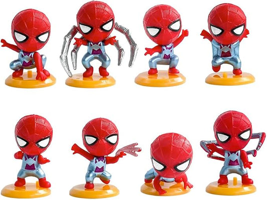 8Pcs Spider Figure Set, Cartoon Figures Christmas ‌Decoration‌, Collectible Figurines Gift for Anime Fans