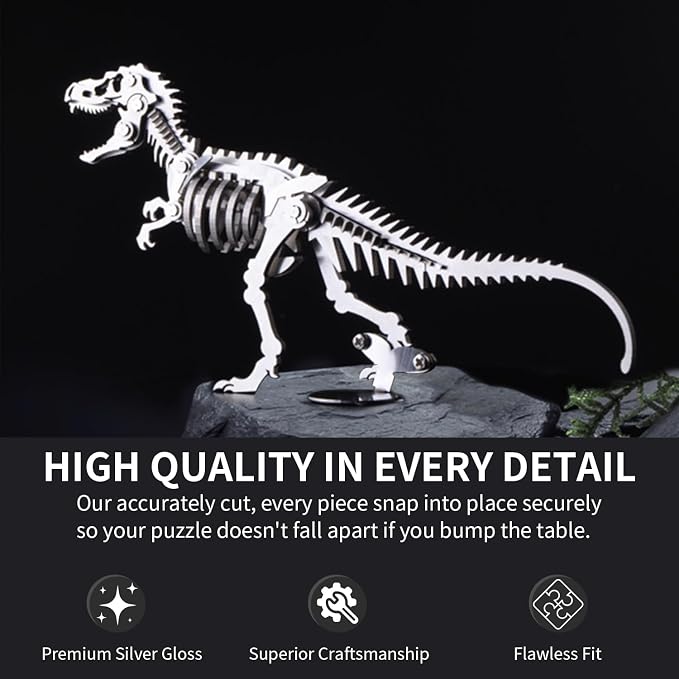 Microworld 3D Metal Puzzle, Dinosaur 3D Puzzle for Adults, Steel Warcraft Collection Challenge DIY Animal Art Craft Decoration Mini Puzzles for Teens - Tyrannosaurus Rex