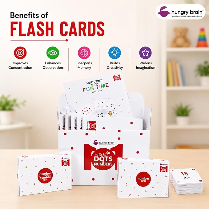 Hungry Brain Red Dots Math Flash Cards for Kids Ages 3-10 – Addition, Subtraction, Multiplication & Division Learning Cards – Educational Math Flashcards for Kindergarten, Homeschool, Classroom