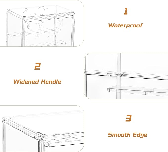 LXLXXL Small Acrylic Display Case for Collectibles 3 Layer Adjustable Display Case with Magnetic Door Clear Stackable Display Box for Mini Figures, 4 Pack