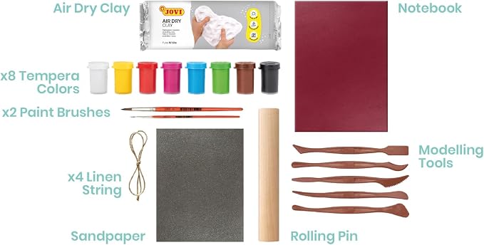 Jovi | Pottery Kit for Adults and Beginners | 1.1 lb Air Dry Clay, Tempera Paints, Sculpting Tools | No Oven Needed, Non-Toxic, Step-by-Step Guide | Creative Craft Set for Home Pottery