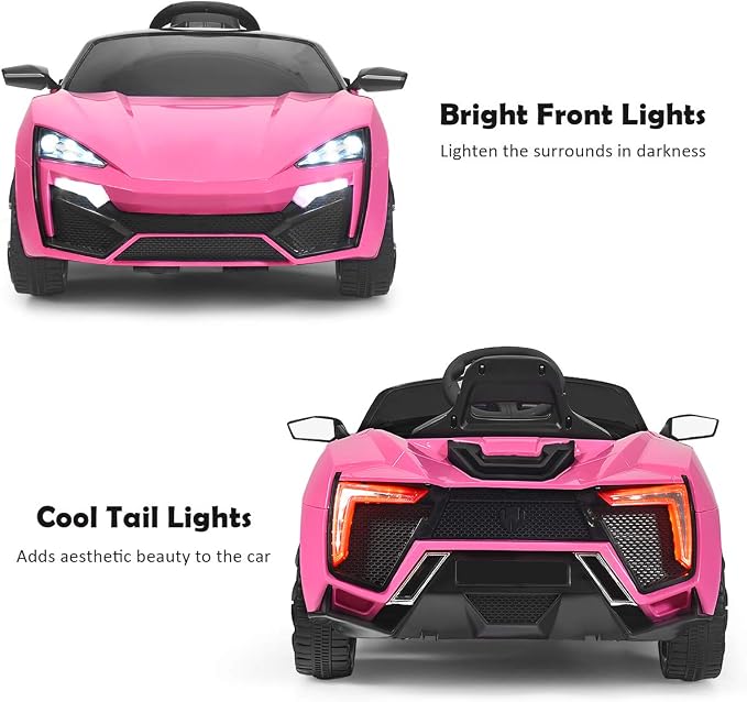 Costzon Ride on Car, 12V Battery Powered Electric Vehicle w/Manual & Remote Control Modes, LED Lights, Horn, Music, MP3, USB, TF, 3 Speeds, Spring Suspension, Ride on Toy for Boys & Girls (Pink)
