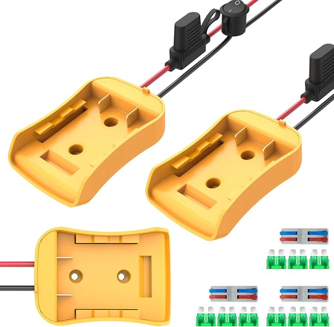 Kzreect 3 Pack for Power Wheel Adapter Compatible with Dewalt 20V Battery Converter Kit with Fuse Holder, Switch, Terminals, 12AWG Wire for DIY RC Car Toys