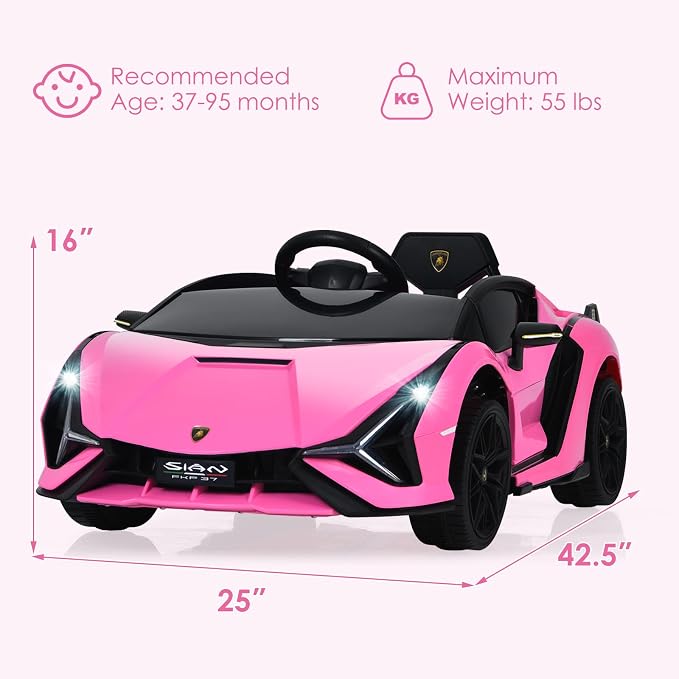 OLAKIDS Licensed Lamborghini SIAN 12V Kids Ride on Car, Toddler Electric Vehicle with Remote Control 2 Speeds Wheels Suspension, Battery Powered Toy with Music Bluetooth USB