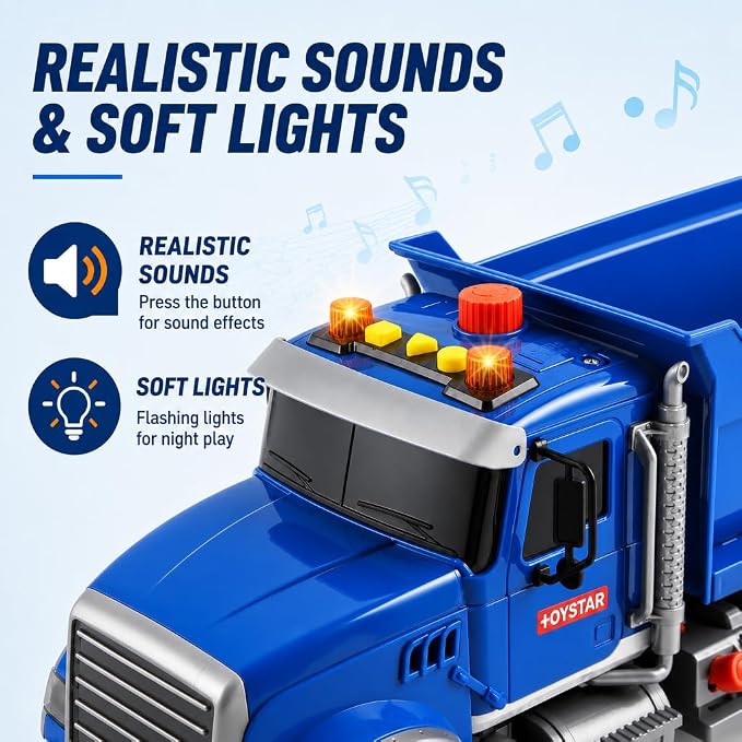 14" Blue Large Dump Truck Toy,Construction Trucks for Boys Girls 3 4 5 6 7 8 Years Old with Lights & Sounds,Holiday and Birthday Gift