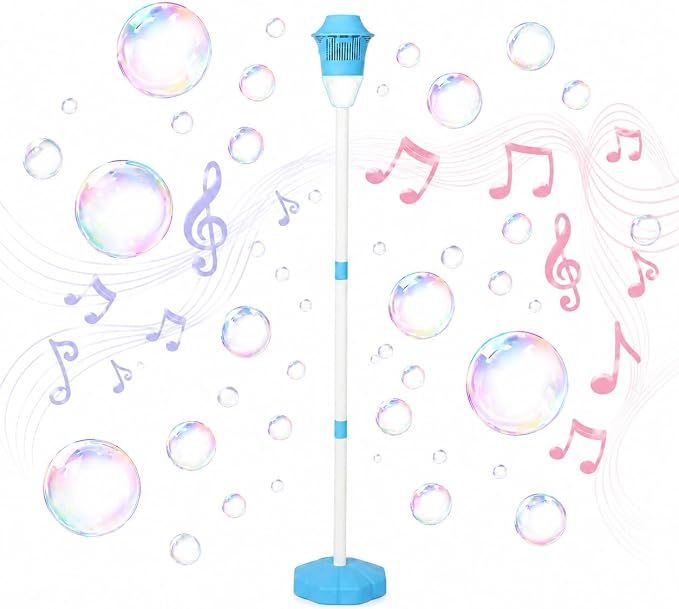 Automatic Bubble Machine for Kids, 2026 New Standing Bubble Maker with Lights & Music, Height Adjustable Up to 47'', Rechargeable Bubble Blower Toys Bubbles Machine for Wedding Party (Blue)