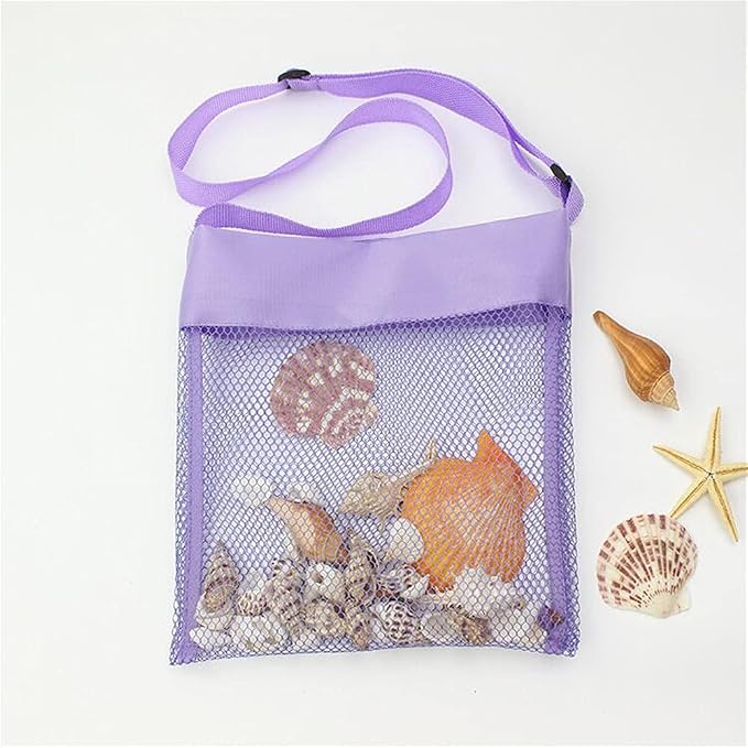 COTDINFORCA 5-PCS Colorful Mesh Beach Bags Sand Away Portable Foldable Sea Shell Bag with Adjustable Carrying Straps/Toy Storage Bag [Yellow, Rose, Purple, Green, Blue] Set of 5 Beach Bags