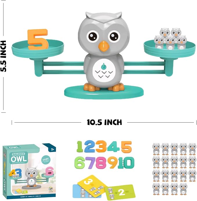 Snugzy Owl Balance Counting Toys, Number Counting Scale Games for Kids Cool Math Learning Games for Boys and Girls Preschool Kindergarten Learning STEM Montessori Educational Toys for 3+