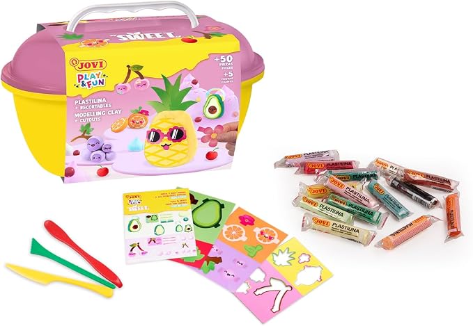 Jovi - Play&Fun Sweet, Fruit Character kit for Children with Modeling Clay | Includes Cutouts, 24 Non-Drying Clay Sticks and Tools to Create Fruit Characters, DIY Art for Kids