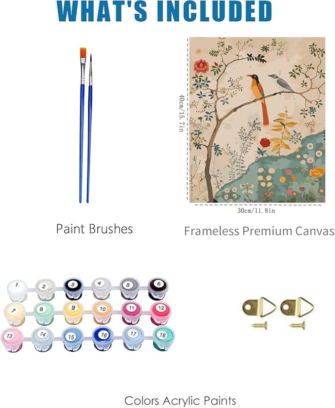 Paint by Numbers for Adults and Kids Beginner, Vintage Persian Birds Flowers Painting by Number Kits On Canvas, Number Artist Paint by Number Kit Oil Painting Acrylic Paints, Home Wall Decor Gift