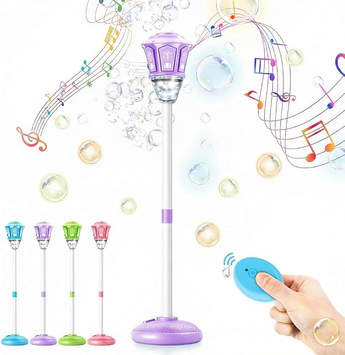 Automatic Bubble Machine - 2026 Adjustable Height Standing Bubble Blower with LED Lights & Music, Electric Bubble Maker for Birthday Party Wedding Outdoor Indoor Activities
